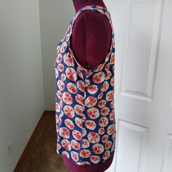 Old Navy Floral Tank Top L hidden buttons blue pink peach classic coconut girl - Picture 2 of 13